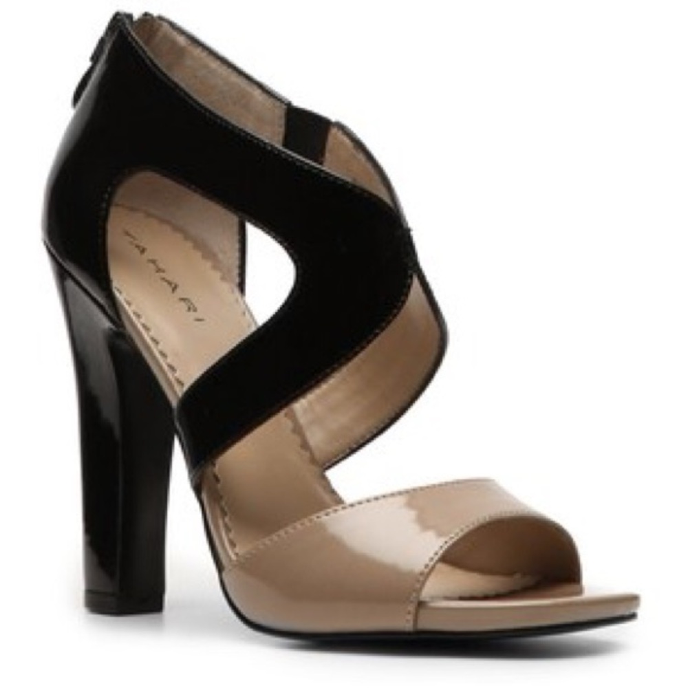Tahari Dayna Black Cream Heels Strappy Sandal